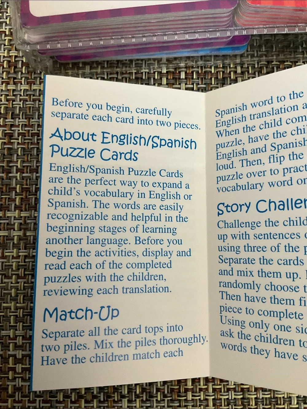 Spanish-English Kids Vocabulary Puzzle Cards - NWT